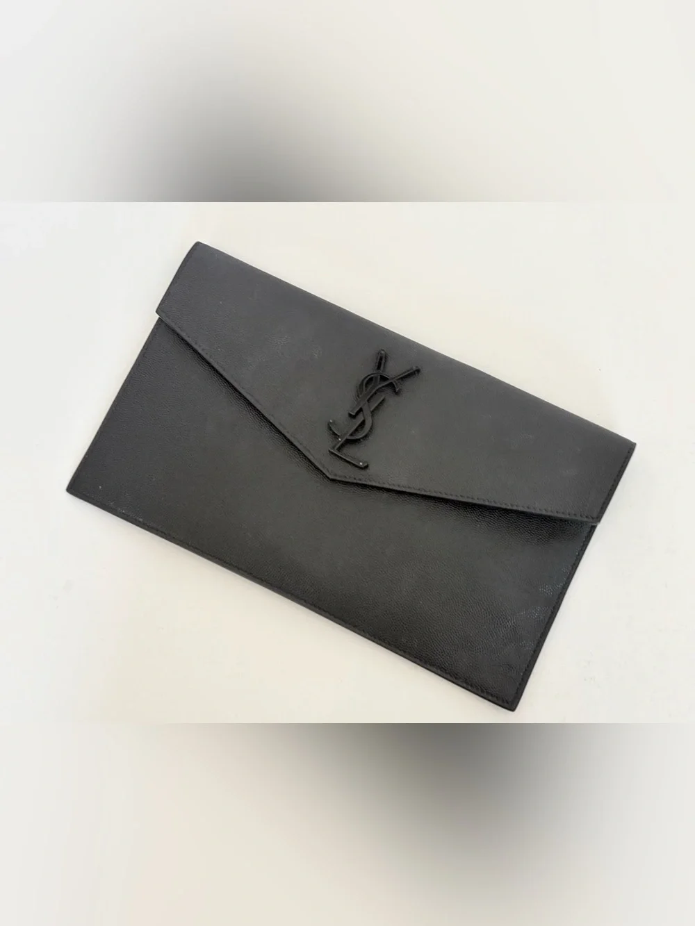 Saint Laurent Black Leather YSL Logo Envelope Clutch